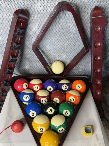 Quality Pool Billiard Balls 5.9 oz 15 Ball Regulation Set W/Holder And 2 Racks