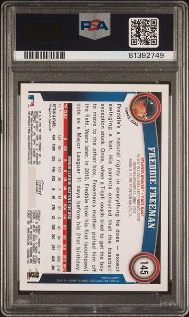FREDDIE FREEMAN 2011 Topps #145 PSA 10 GEM MT RC view 2