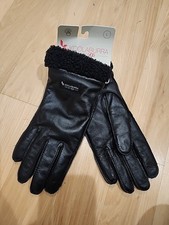Koolaburra By UGG Black Leather Winter Gloves Faux Fur Cuff Size L NWT
