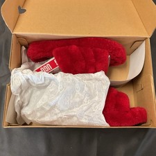 UGG Fluff Yeah Punk Slide Red Fur Ribbon Slippers Women's Size 4