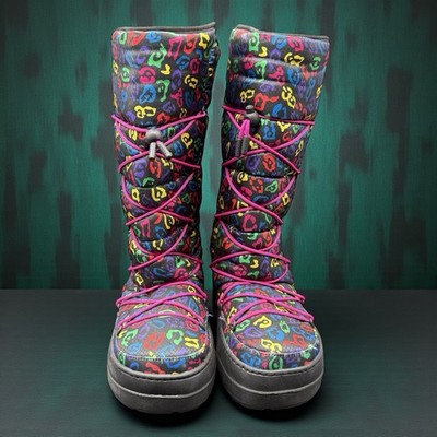 Crocs Kosmo Tall Mid Calf Leopard Multicolored Y2K Pink Puffy Snow Boots Sz 10