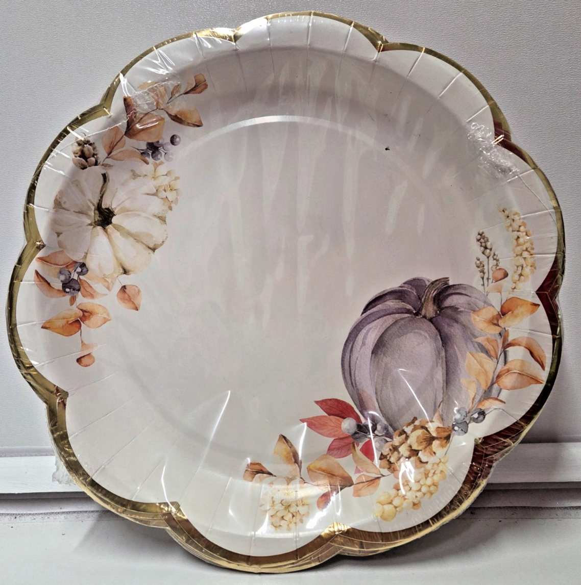 Thanksgiving Paper Plates Luxury Decoration Pumpkins Party Gold Elegant x12