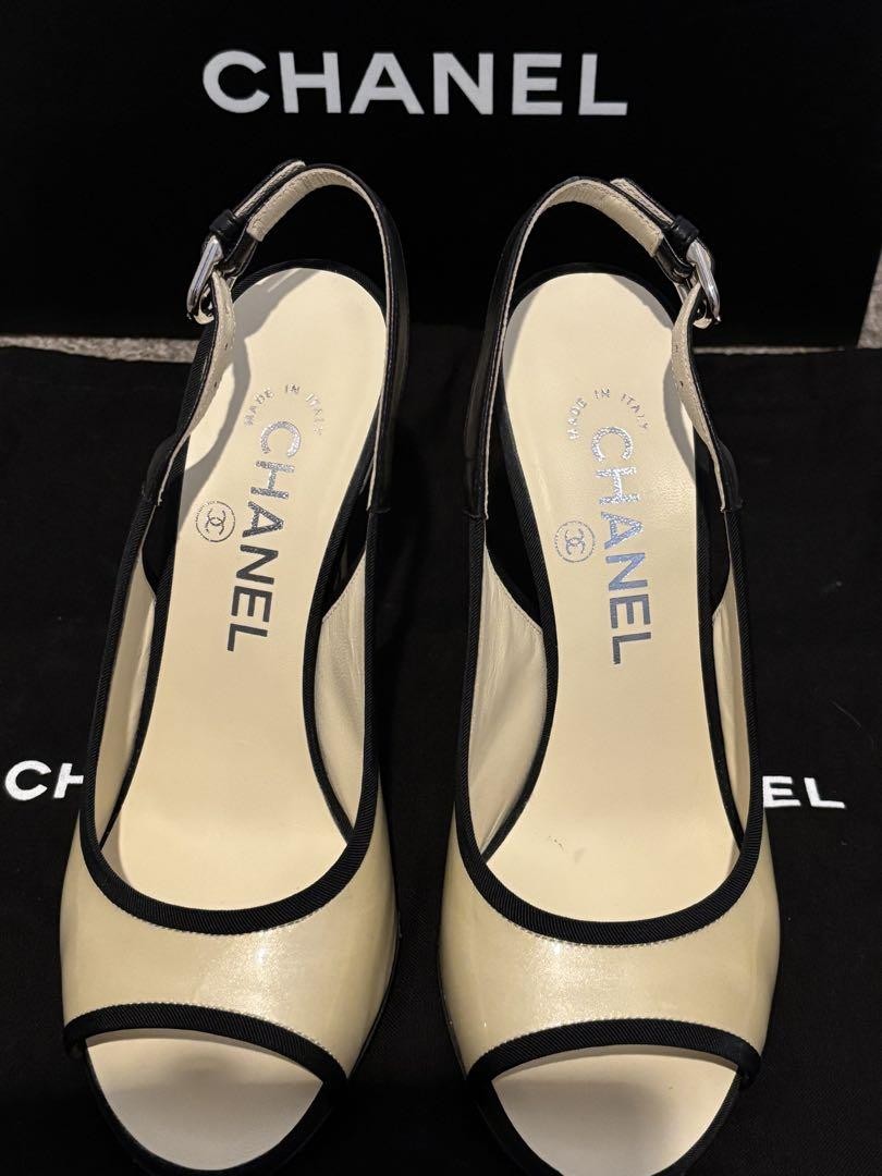CHANEL Pumps, High Heels, Sandals, Bicolor, Coco Mark