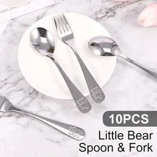 10Pcs Stainless Steel Tableware Fork and Spoon Set Ergonomic Toddler Utensils Cu