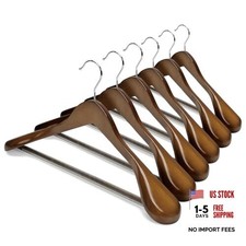 Wide Shoulder Wooden Hangers, Suit Hangers with Non Slip Pants 6 Pack Walnut