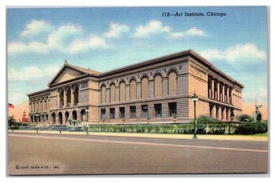 Vintage Curt Teich Linen Postcard Art Institute Chicago 1943 Postmark  PC3