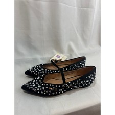 A New Day Womens Black Satin Rhinestone Mary Jane Pointed Toe Flats Size 6.5 NEW