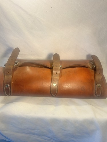 Vintage Unbranded Brown Leather Knife Roll Case With Handle Read