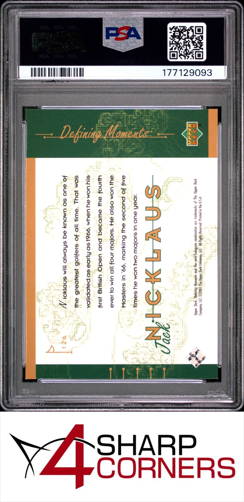 2001 UPPER DECK GOLF #126 JACK NICKLAUS HOF PSA 10 view 2