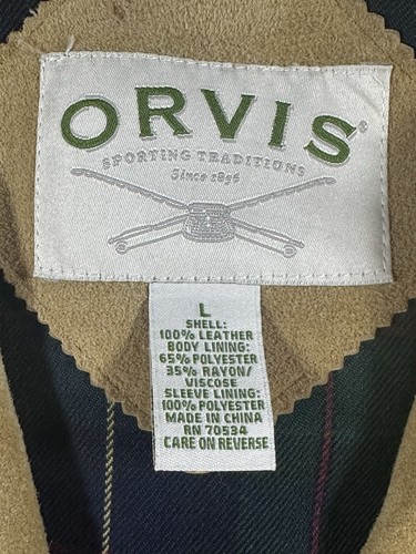 Chaqueta de bombardero de cuero gamuza Orvis vintage para hombre L forrada de franela a cuadros - Imagen 2 de 11