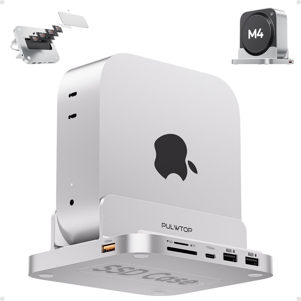 PULWTOP Mac mini M4 Dock with 4TB M.2 SSD Enclosure, 8-in-1