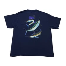 Guy Harvey Shirt Mens XL Blue Water Aftco Fishing Short Sleeve Marlin Fish