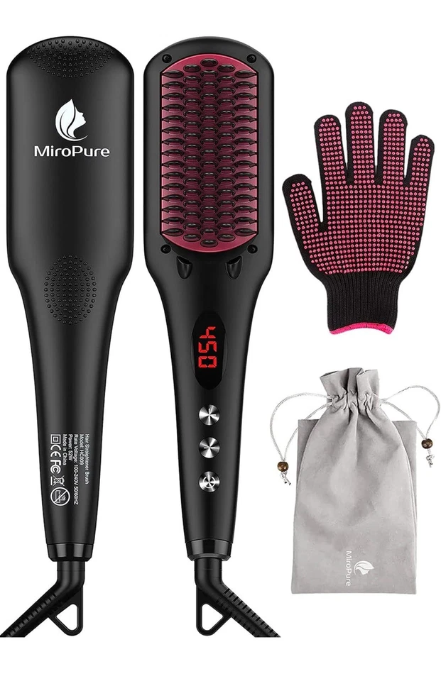 Hair Straightener Ionic Smoothing Brush Hot Comb Wide 3D Teeth For Curly Hair - Image 3 of 4