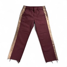 Mother Shaker Prep Pants Red Dahlia Copper Stripe Fray Hem 27 x 25 MADE IN USA