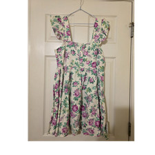 ASOS DESIGN Ivory Floral Mini Sundress Square Neck Ruffle Straps, US 4