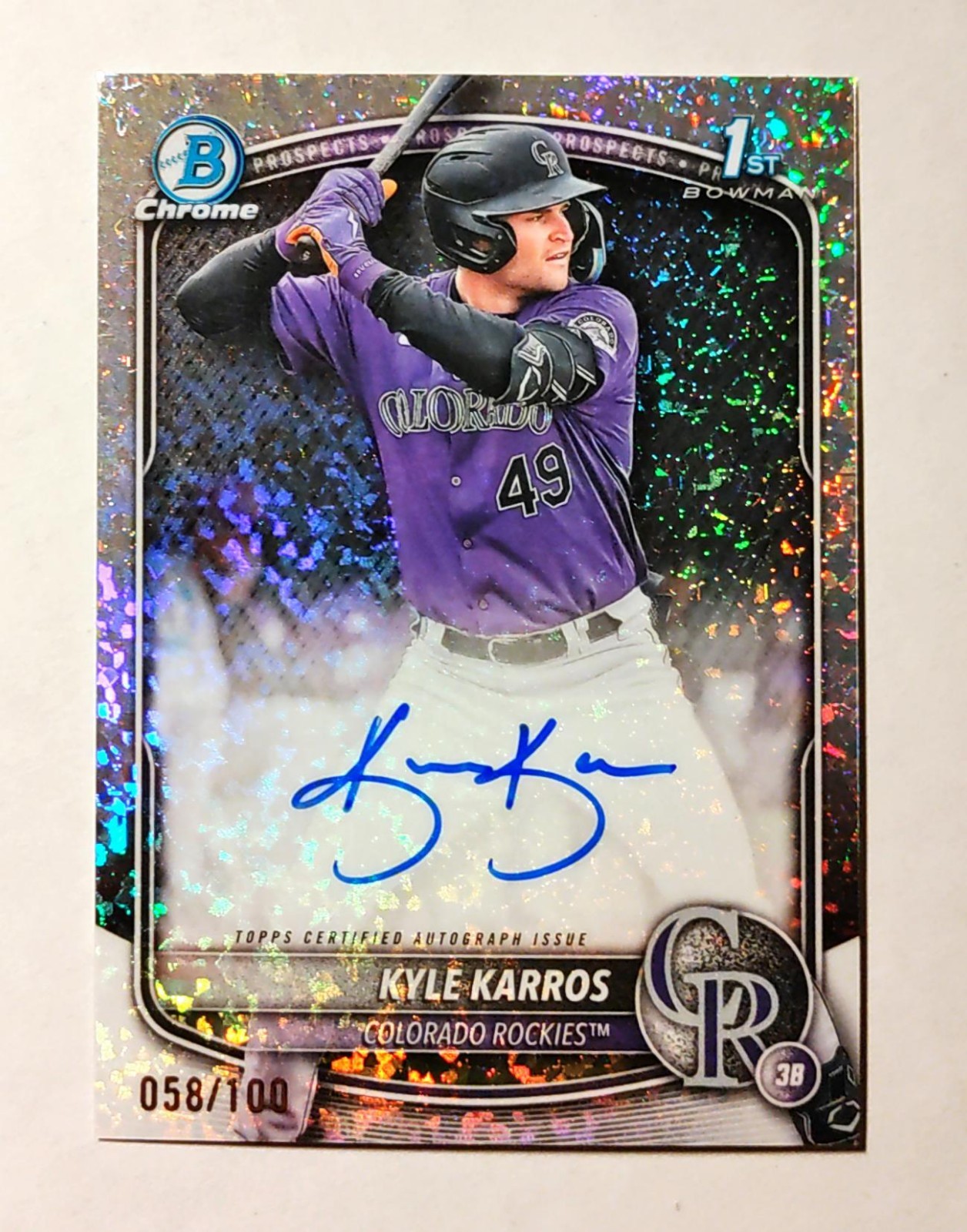 Kyle Karros 2025 1st Bowman Chrome AUTO Mini-Diamond REFRACTOR 058/100 RC z2