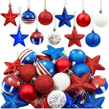 32 Pcs Patriotic Hanging Ball Ornaments 4th of July Red White Blue Decor Set