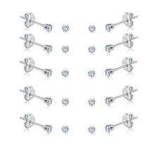 10 Pairs Tiny Womens Surgical Stainless Steel Clear Cubic Zirconia Stud Earri...