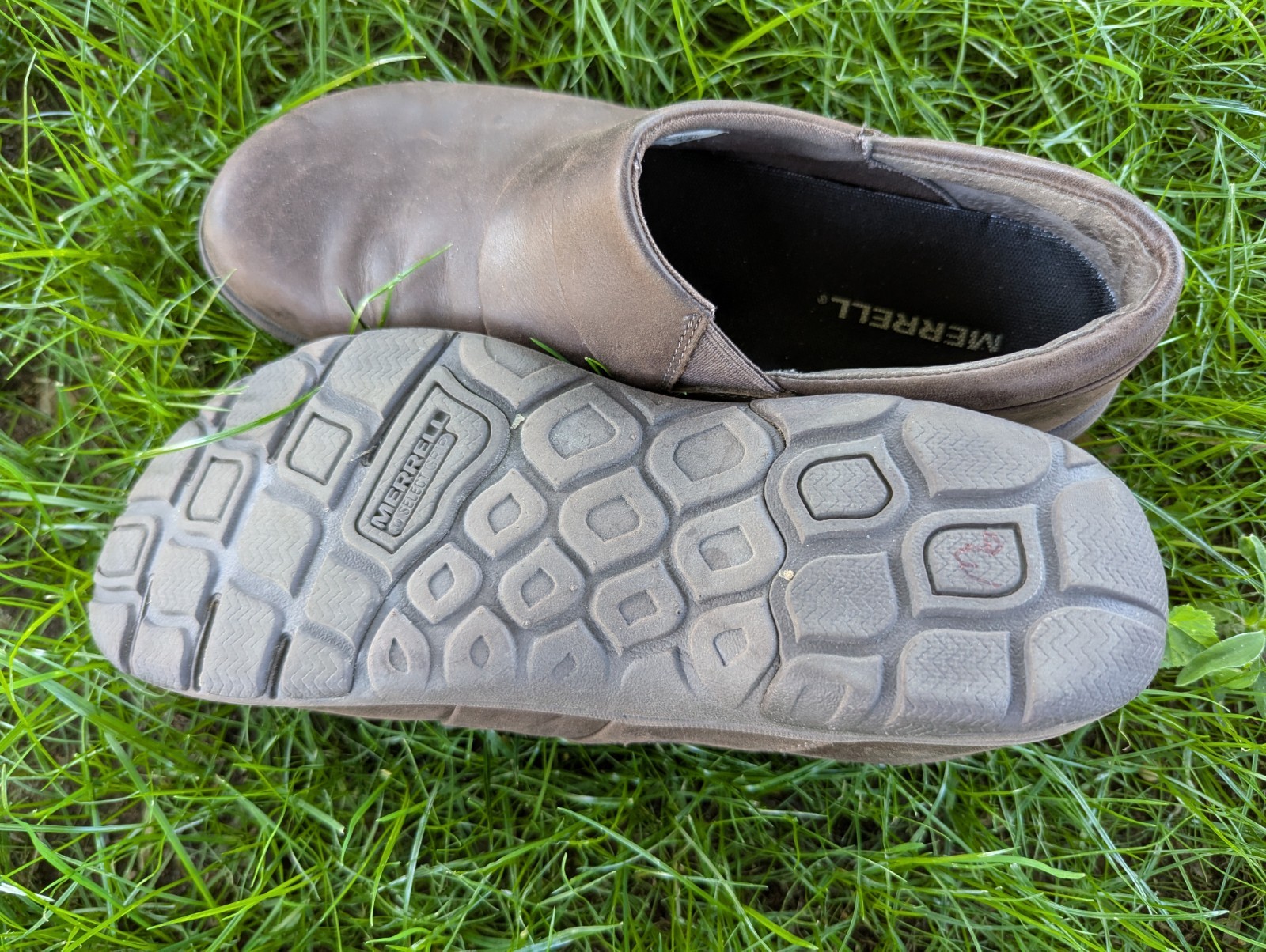 Scarpe slip on donna Merrell Dassie Stitch in pelle misura 7 5 zoccoli marroni