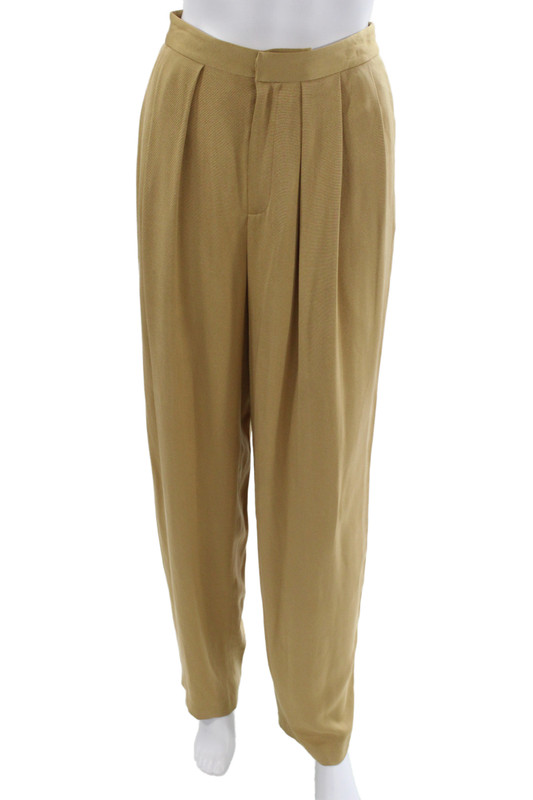 Linda Allard Ellen Tracy Women Dress Pants Beige Silk Hook & Eye Size 4