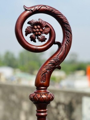 Designer Wooden Flower Crozier Engraved Handcrafte Walking Sick Cane For Gift