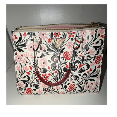 PRADA Floral Multicolor Shoulder Bag Zip Top Detachable Strap Pink Lining