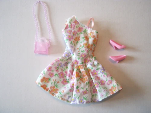 BARBIE FASHION CLOTHES ~ WHITE COTTON FLORAL PRINT OUTFIT w/ACCESSORIES SET