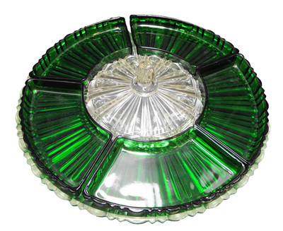 Anchor Hocking Old Cafe Lazy Susan Forest Green Inserts