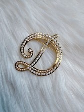 Letter D Initial Letter Pin Brooch with White Pearl Accents New