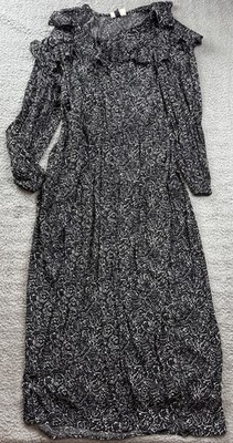 Universal Thread Dress Womens Small Black Floral Long Sleeve Ruffle Maxi A-Line