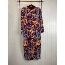 Nasty Gal Womens Sweater Dress Abstract Marble Print Knitted Bodycon Midi Sze M