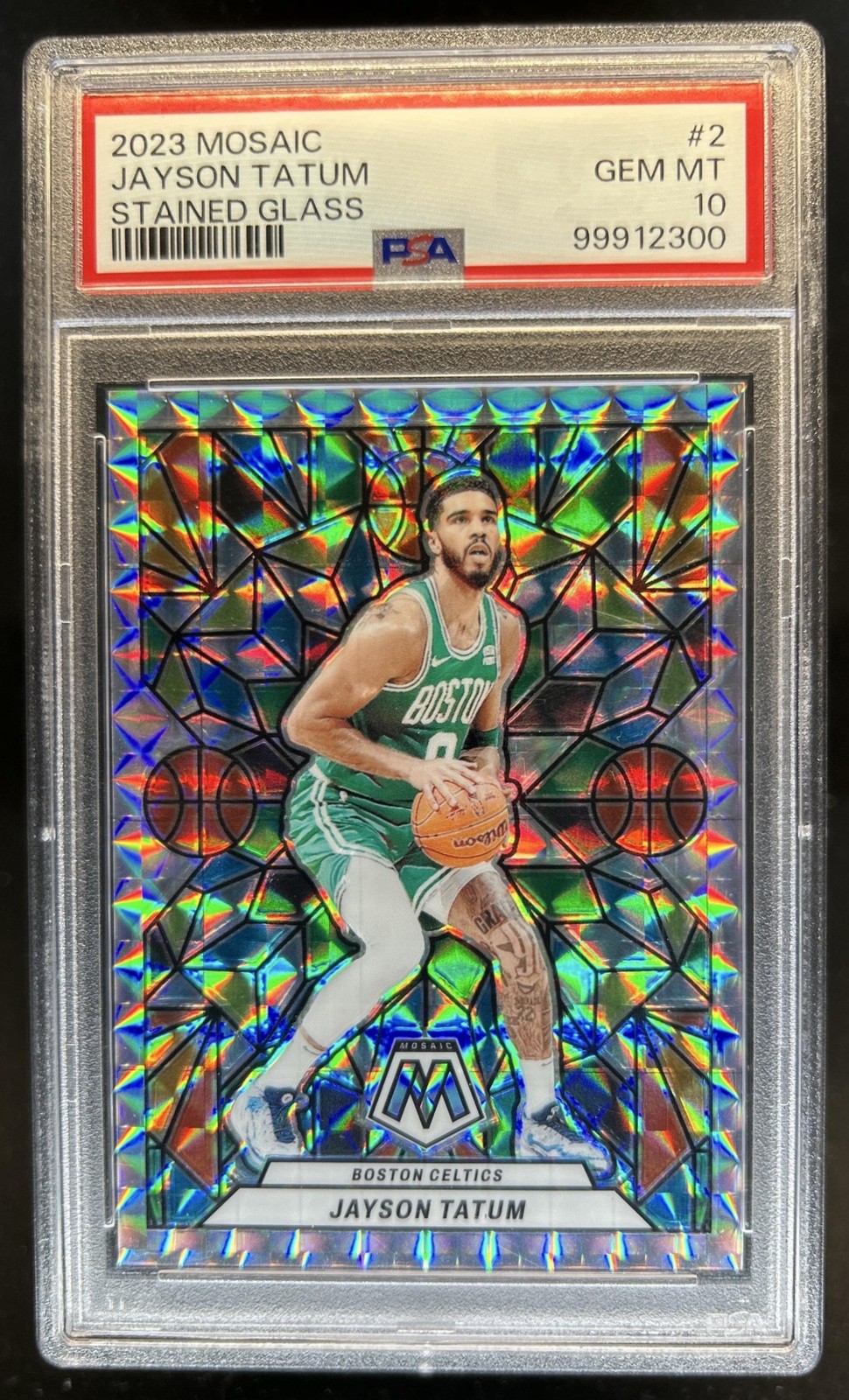 2023-24 Panini Mosaic Jayson Tatum Stained Glass #2 Celtics PSA 10 GEM MINT