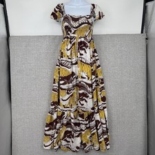 Anthropologie Panther Ruffled Maxi Dress Size XS Boho Cottage Fairy Animal Funky