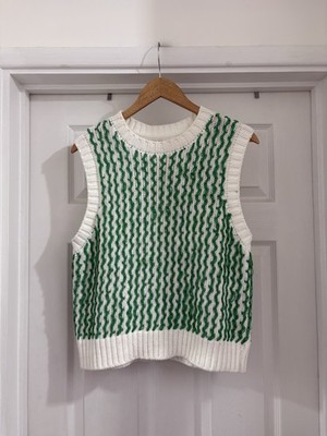 Women s Oliver Bonas Green Mix Knit Sweater Vest Tank Top Waistcoat Size 12