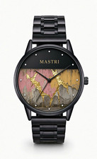MASTRI Unisex Analog Round Wristwatch Black Bracelet Multicolor Dial