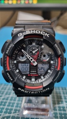 Casio G-Shock GA-100 Analog Digital Black Red Men's Watch Used