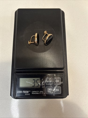 Vintage 14k / 585 / 14KT Gold & Black Onyx Oval Screw Back Earrings 3.7 gr 5/8" - 第 6/11 張圖片