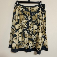 Nic Zoe Knee Length Skirt Sz 8 Cotton/Silk Blend Cream Blue Abstract Pattern