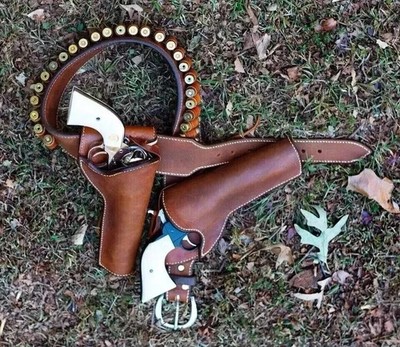 44/45 Cal Holster Gun Belt Drop Loop 100% LEATHER Western RIG SASS