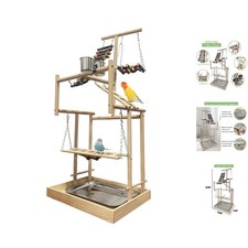 Versatile 4-Level Bird Play Stand - Natural Wood Gym with Accessories Included