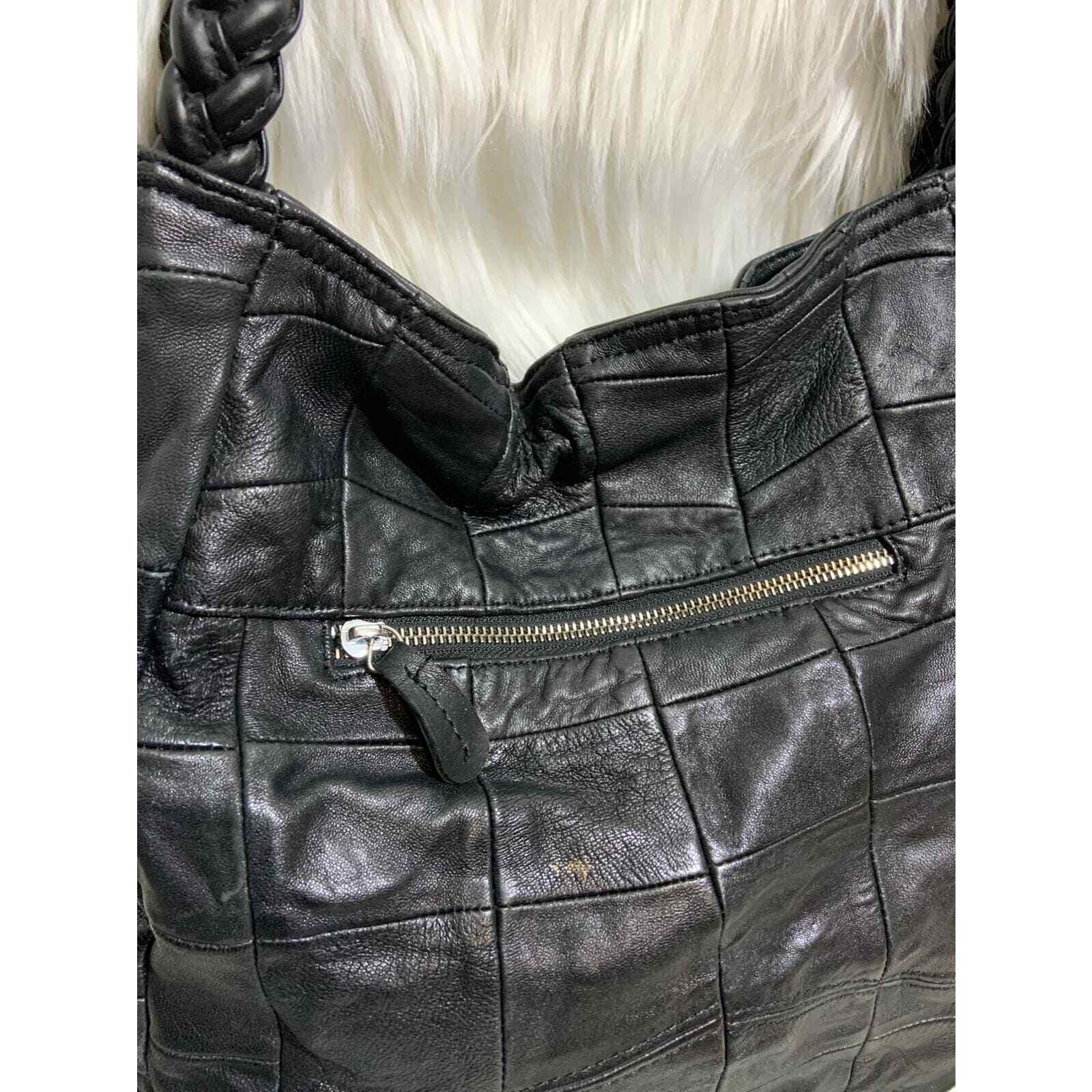 Women's Patchwork Design Double Handle Braided Le… - image 6