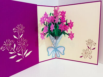 Pack of 4 FLOWER ORIGAMI POP CARDS 3D Pop Up Greeting Cards For Any Occasions