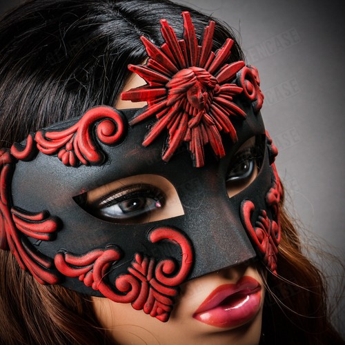 Black RED SUN GOD King Emperor Venetian Masquerade Ball Prom Party Painted Mask - Picture 7 of 7