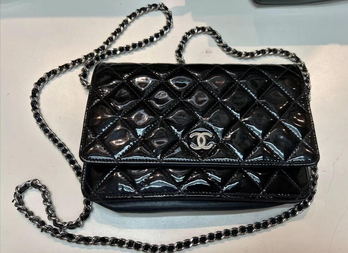 Chanel Rare Black Quilted Patent Leather Chain Around Maxi at 1stDibs