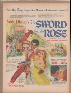 1953 Walt Disney's THE SWORD AND THE ROSE Richard Todd Original Movie Promo Ad