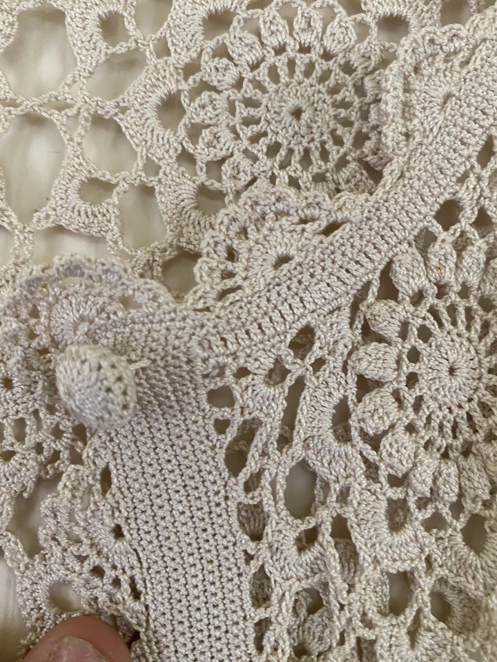 Cardigã antigo eduardiano tricotado à mão crochê linho irlandês botão frontal década de 1940 P - Imagem 4 de 4