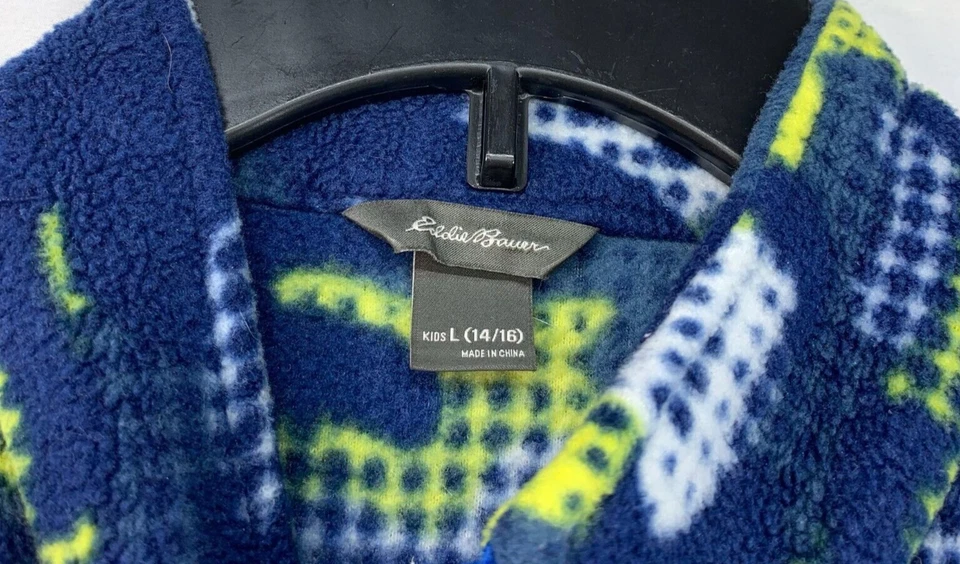 Eddie Bauer Boy Full Zip Up Sweater Size  Large(14-16)Blue White Long Sleeve - Image 3 of 4