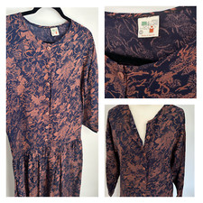 Vintage 90's Topshop UK 10 Dropped Waist Relaxed Button up Midi Dress Grunge