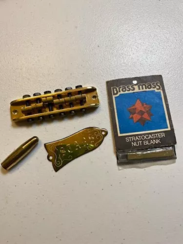 Early 70s Stars Guitars Badass Bridge, Strat Nut, Strat whammy knob, Truss Cover