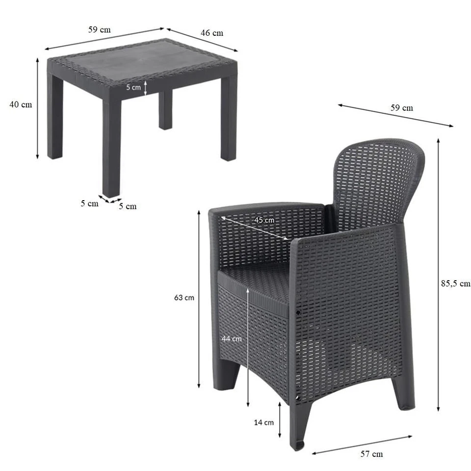 Set Salotto da Giardino Effetto Rattan 2 Persone con cuscini - Antracite AKI1042 - Immagine 2 di 4